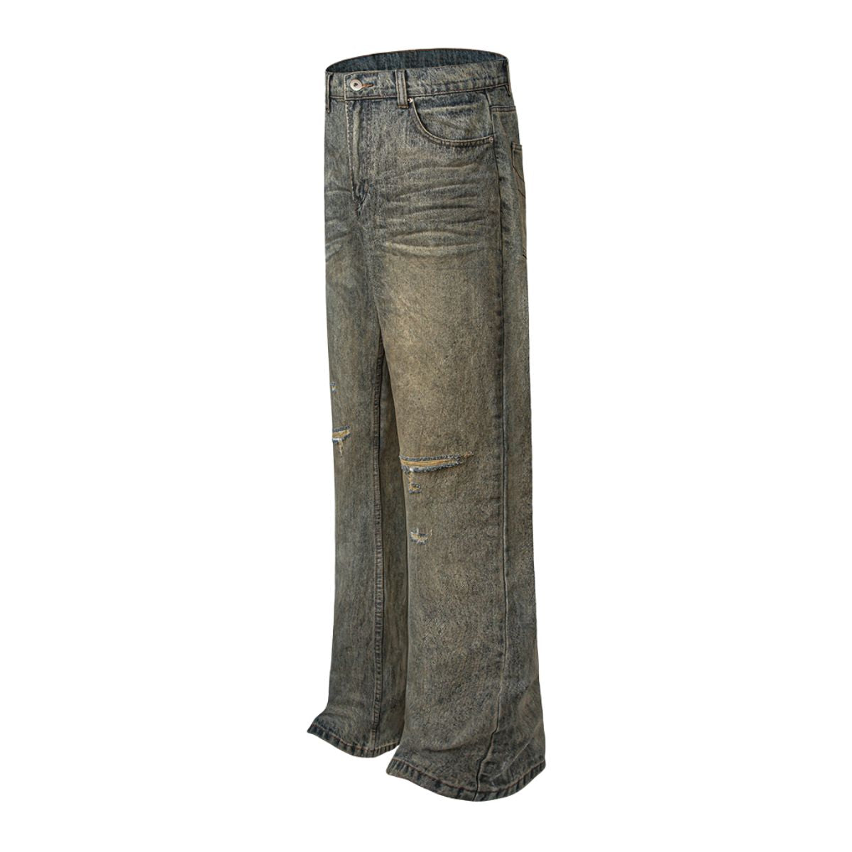 Mud Blue Distressed Wide-Leg Jeans