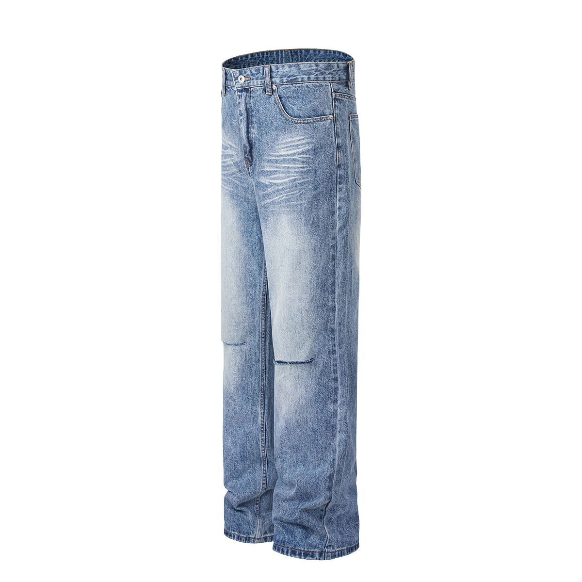 Vintage Wash Ripped Knee Straight-Leg Jeans