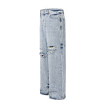 Light Blue Distressed Ripped Straight Jeans