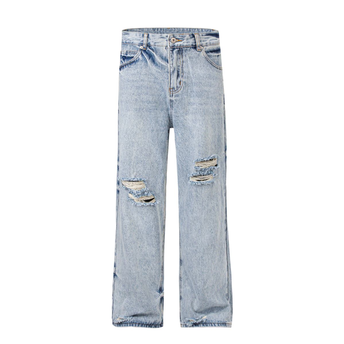 Light Blue Distressed Ripped Straight Jeans