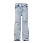 Light Blue Distressed Ripped Straight Jeans