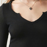 Notch Neck Long Sleeve Crop Tee-INNBLAC Fashion Apparel