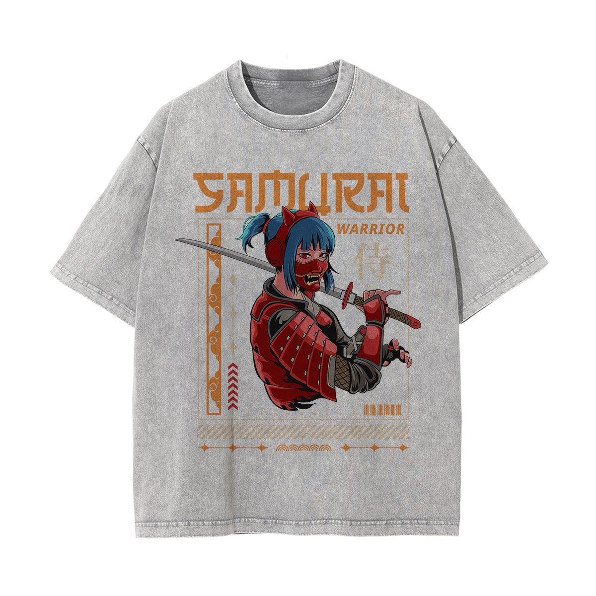 Samurai Warrior Graphic Washed Tee-INNBLAC Fashion Apparel