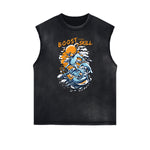 Camiseta sin mangas con estampado de dibujos animados de estilo urbano