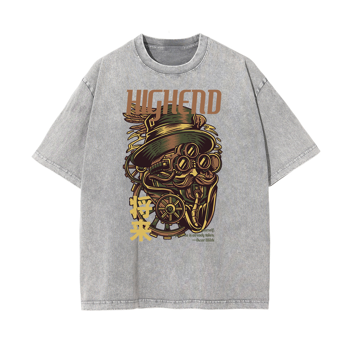 Camiseta con estampado divertido de lavado a la piedra estilo steampunk