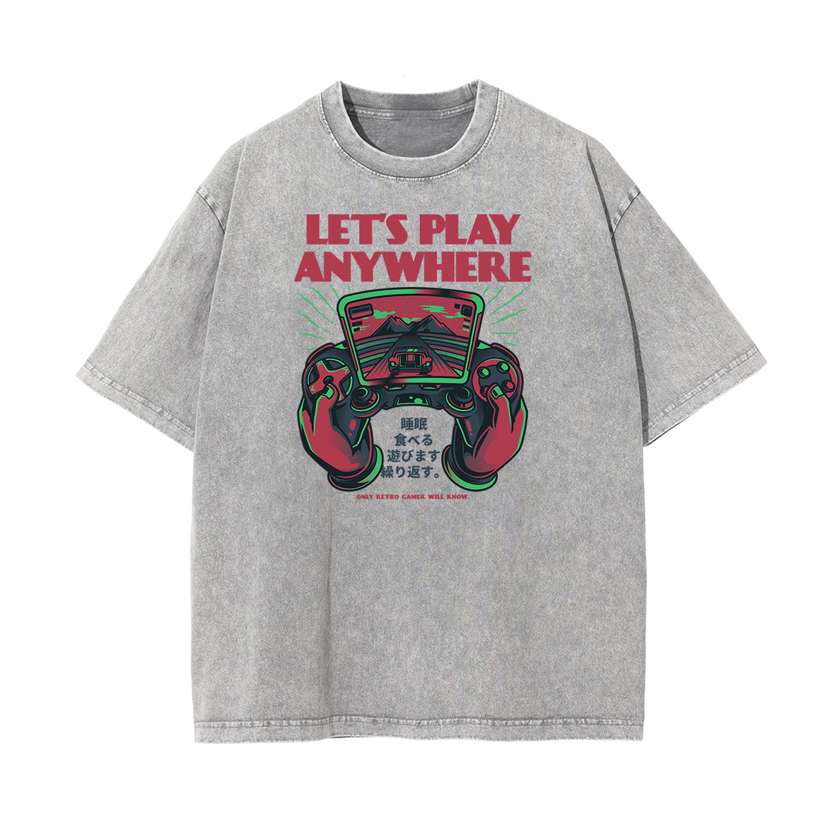 Stone Wash Humorous Cartoon Design Tee