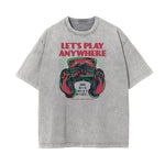 Stone Wash Humorous Cartoon Design Tee