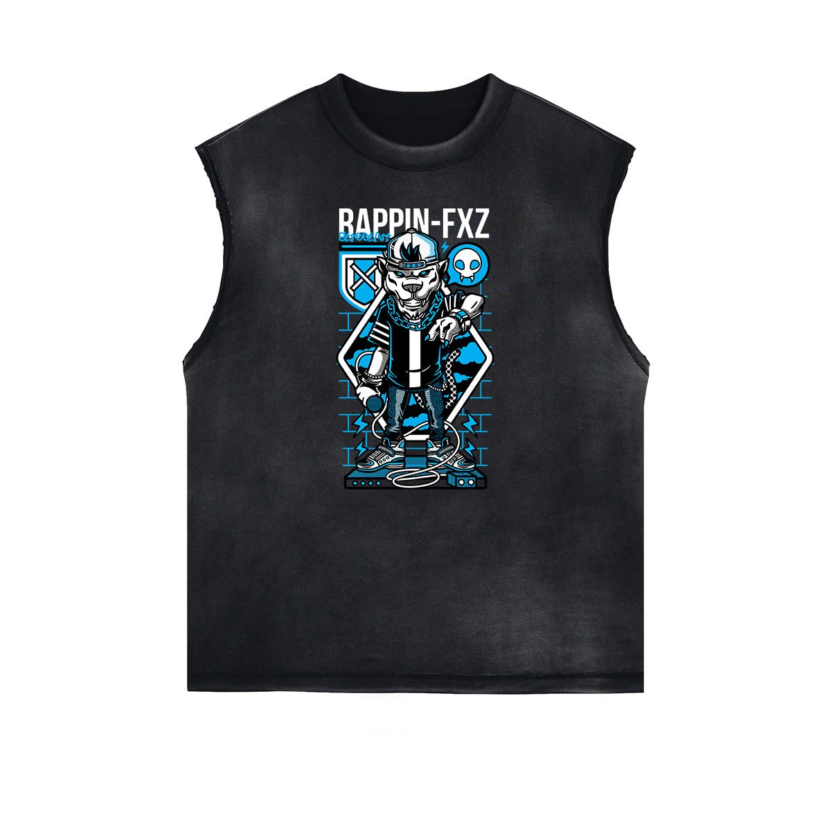 Camiseta sin mangas con estampado de dibujos animados punk