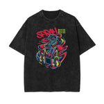 Camiseta retro con estampado de dibujos animados descoloridos