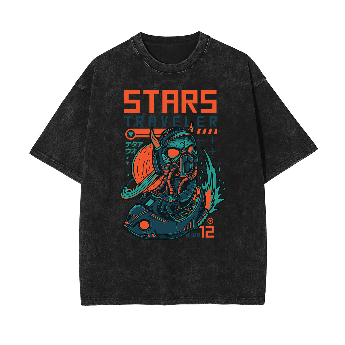 Camiseta retro con estampado de dibujos animados descoloridos
