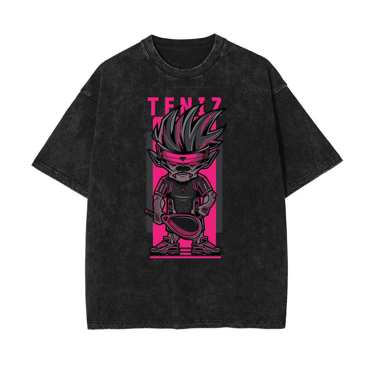 Camiseta retro con estampado de dibujos animados descoloridos