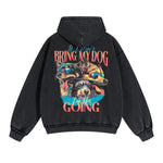 Cute Dog Graphic Double Slider Zip Hoodie-INNBLAC Fashion Apparel