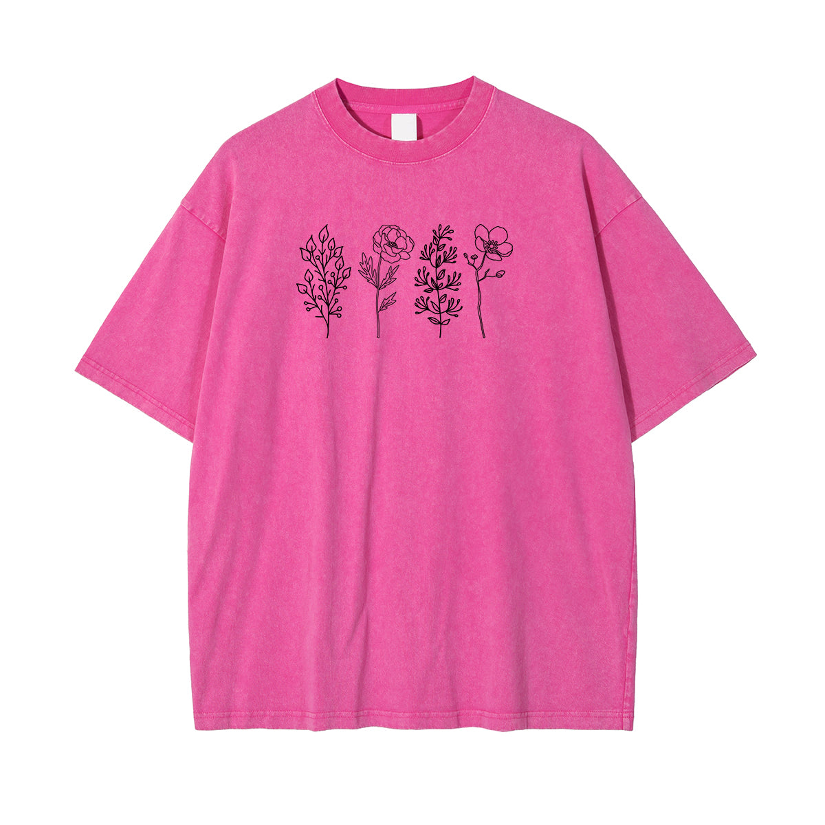 Camiseta rosa con estampado de líneas florales