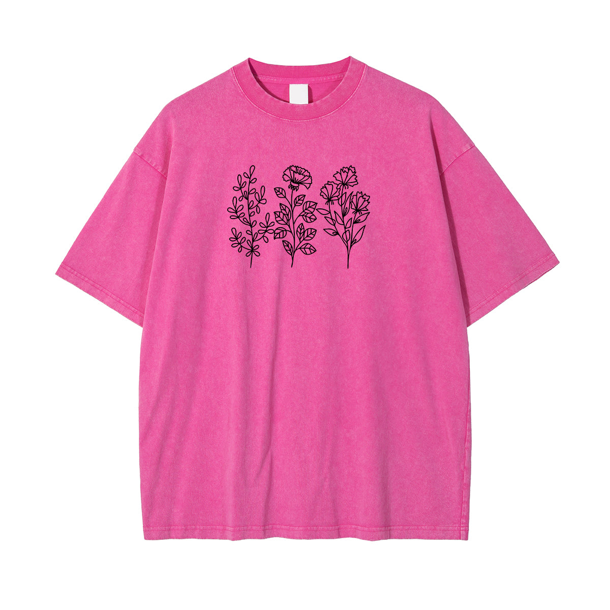 Camiseta de algodón rosa con diseño de líneas florales