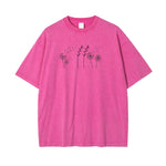 Camiseta de algodón rosa con diseño de líneas florales