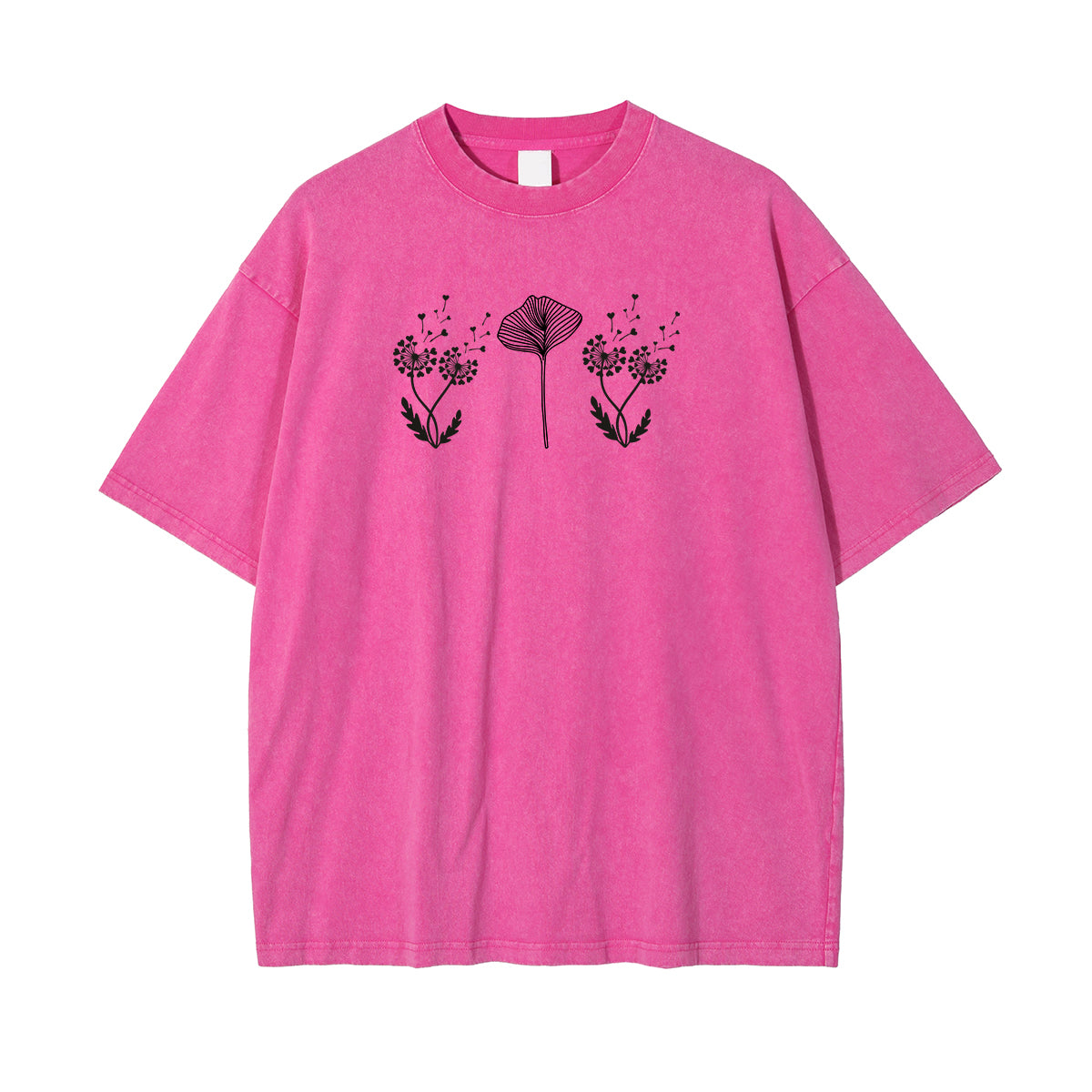 Camiseta de algodón rosa con diseño de líneas florales