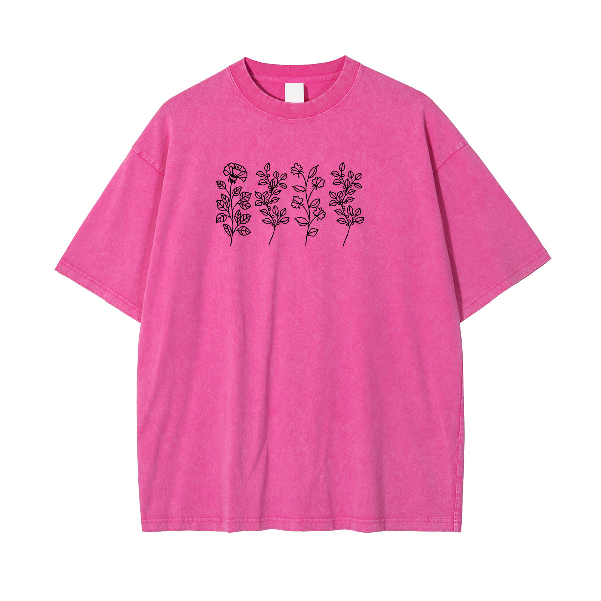 Camiseta de algodón rosa con diseño de líneas florales