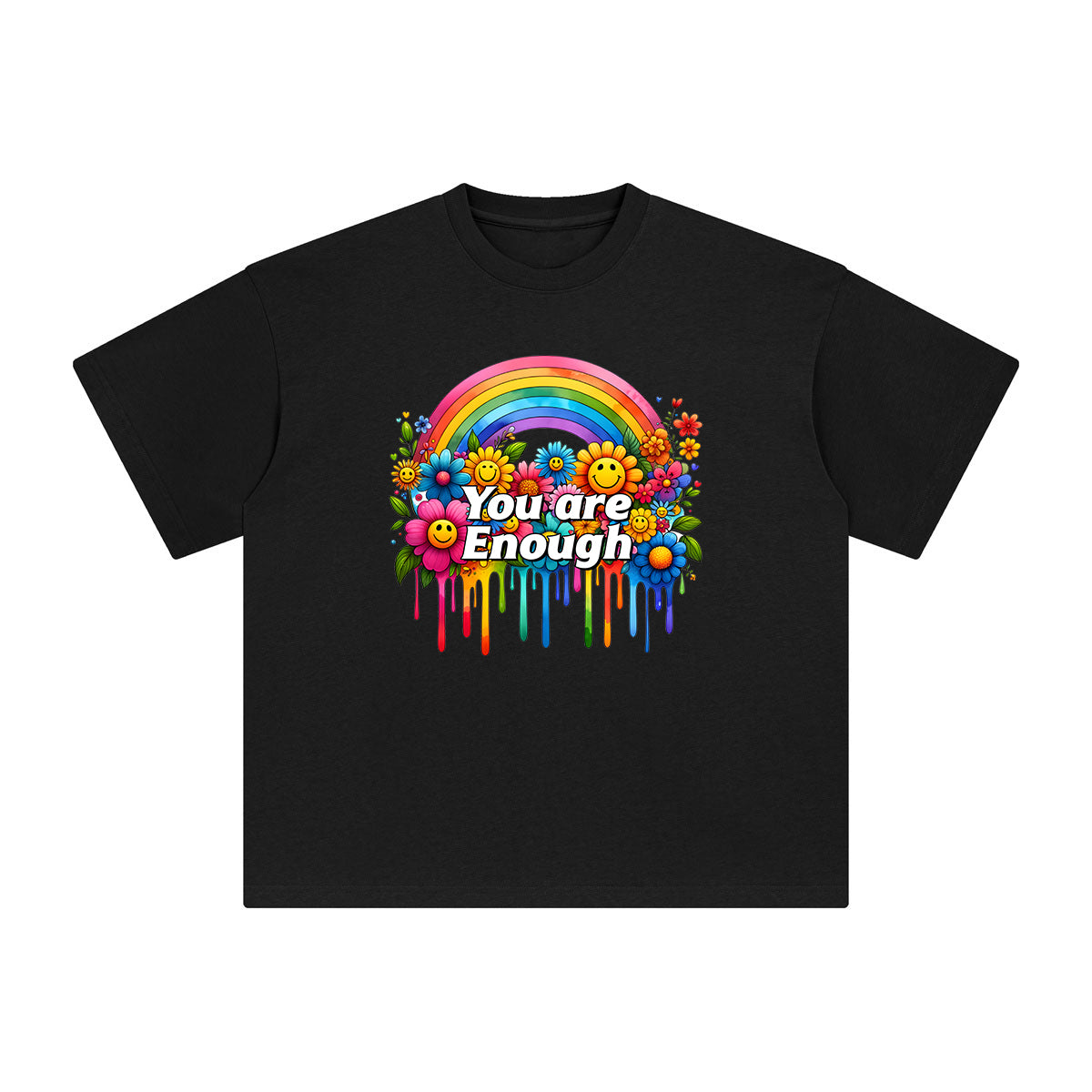 You are Enough Rainbow & Blossom Graphic Tee-INNBLAC Fashion Apparel