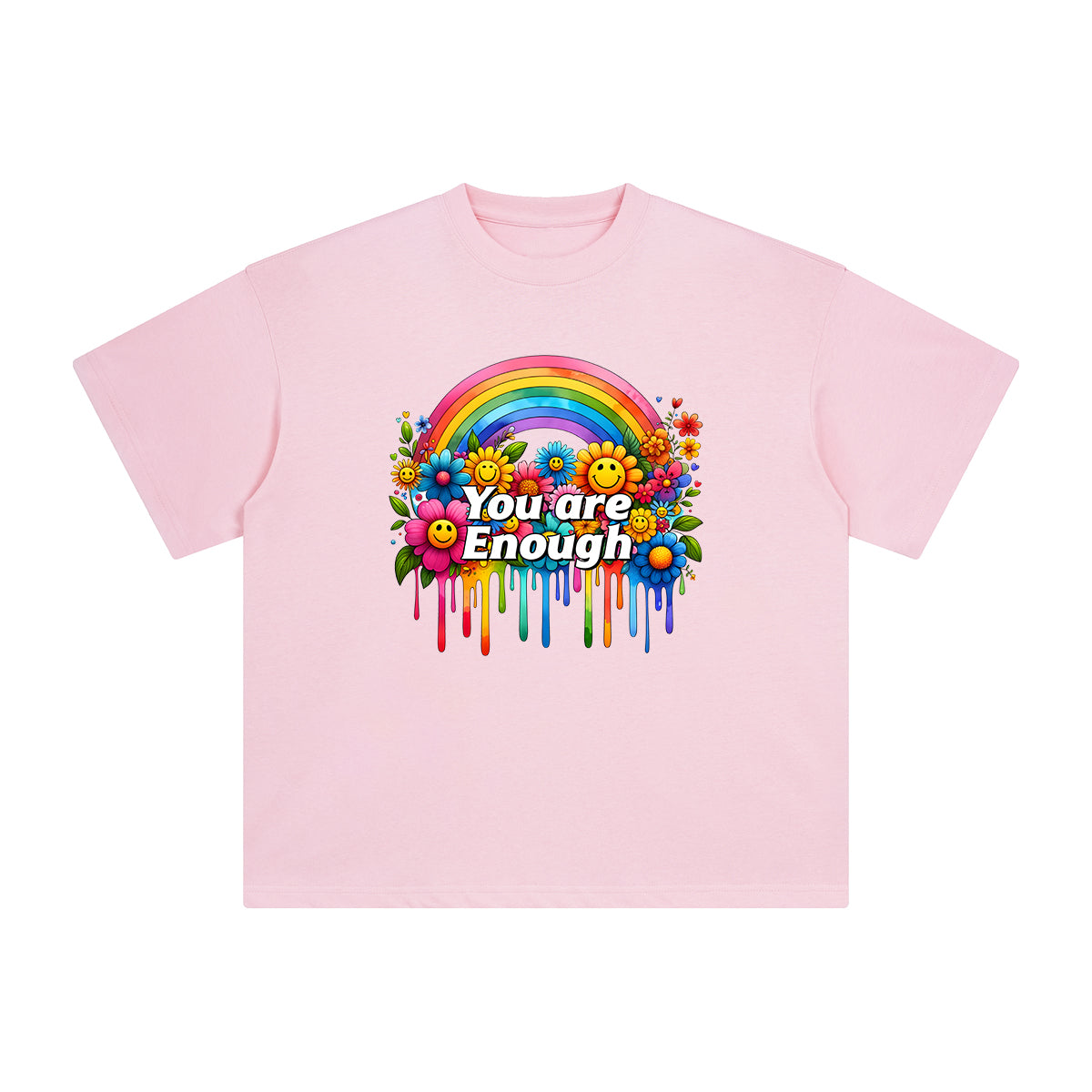 You are Enough Rainbow & Blossom Graphic Tee-INNBLAC Fashion Apparel