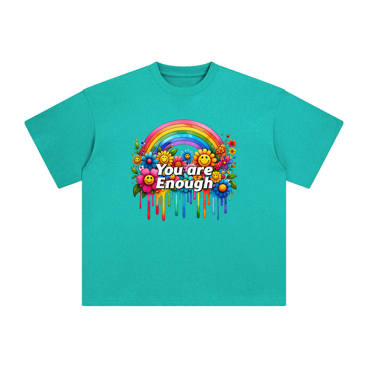 You are Enough Rainbow & Blossom Graphic Tee-INNBLAC Fashion Apparel