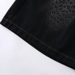 Black Leopard Print Denim Bermuda Shorts