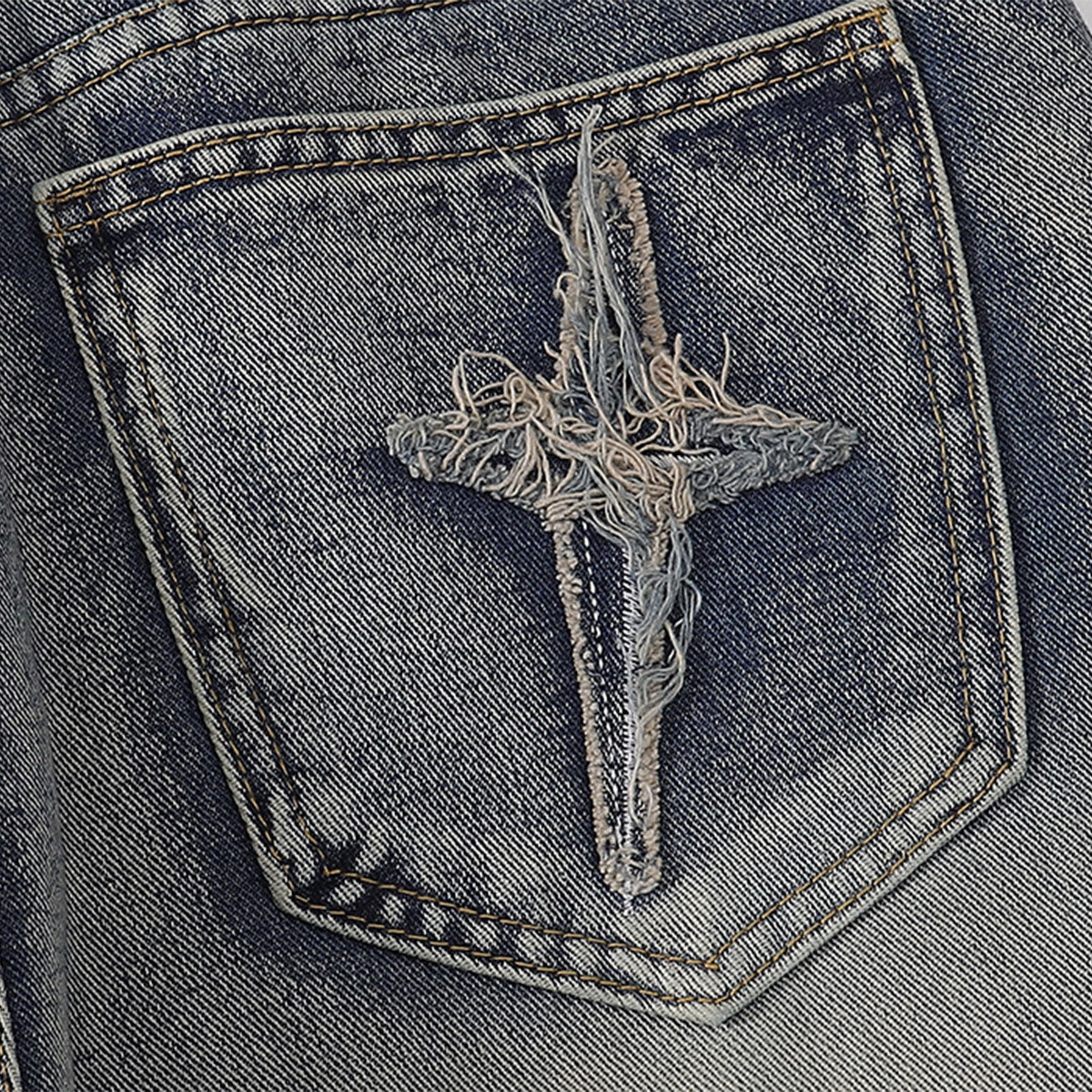 Distressed Patched Star Detail Jeans