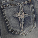 Distressed Patched Star Detail Jeans