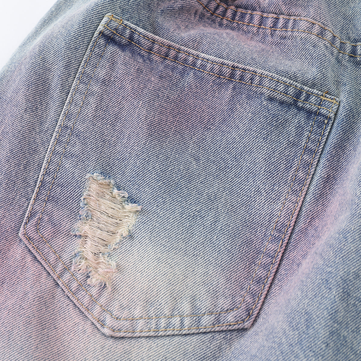 Tie-Dyed Raw Hem Ripped Bermuda Shorts