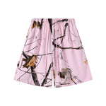 Elastic Waist Casual Pink Camo Branch Print Shorts