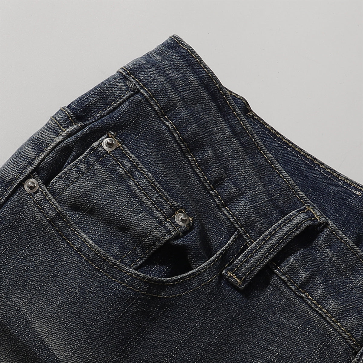 Distressed Dark Denim Vintage Wash Flared Jeans