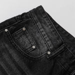 Black Acid Wash Distressed Wide Leg Denim Jeans