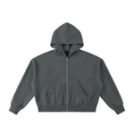 Full Zip-Up Boxy Fit Fleece Hoodie