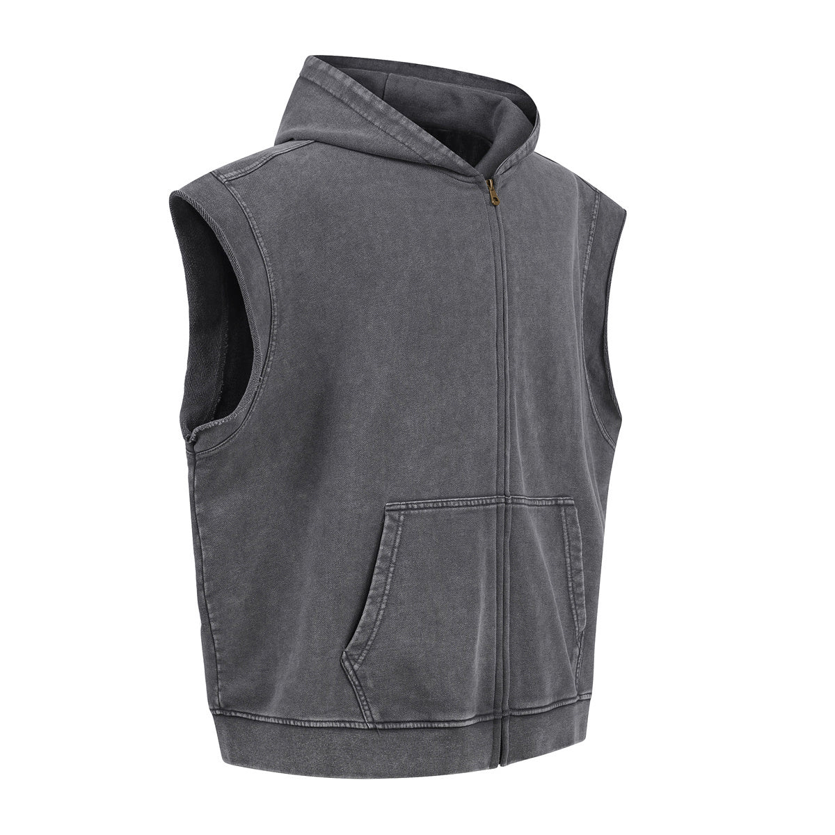 Sleeveless Zip Hoodie Casual Vest Hood Pockets Included