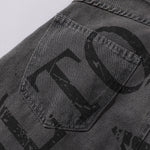 Wide Leg Black Bold Letter Print Jeans
