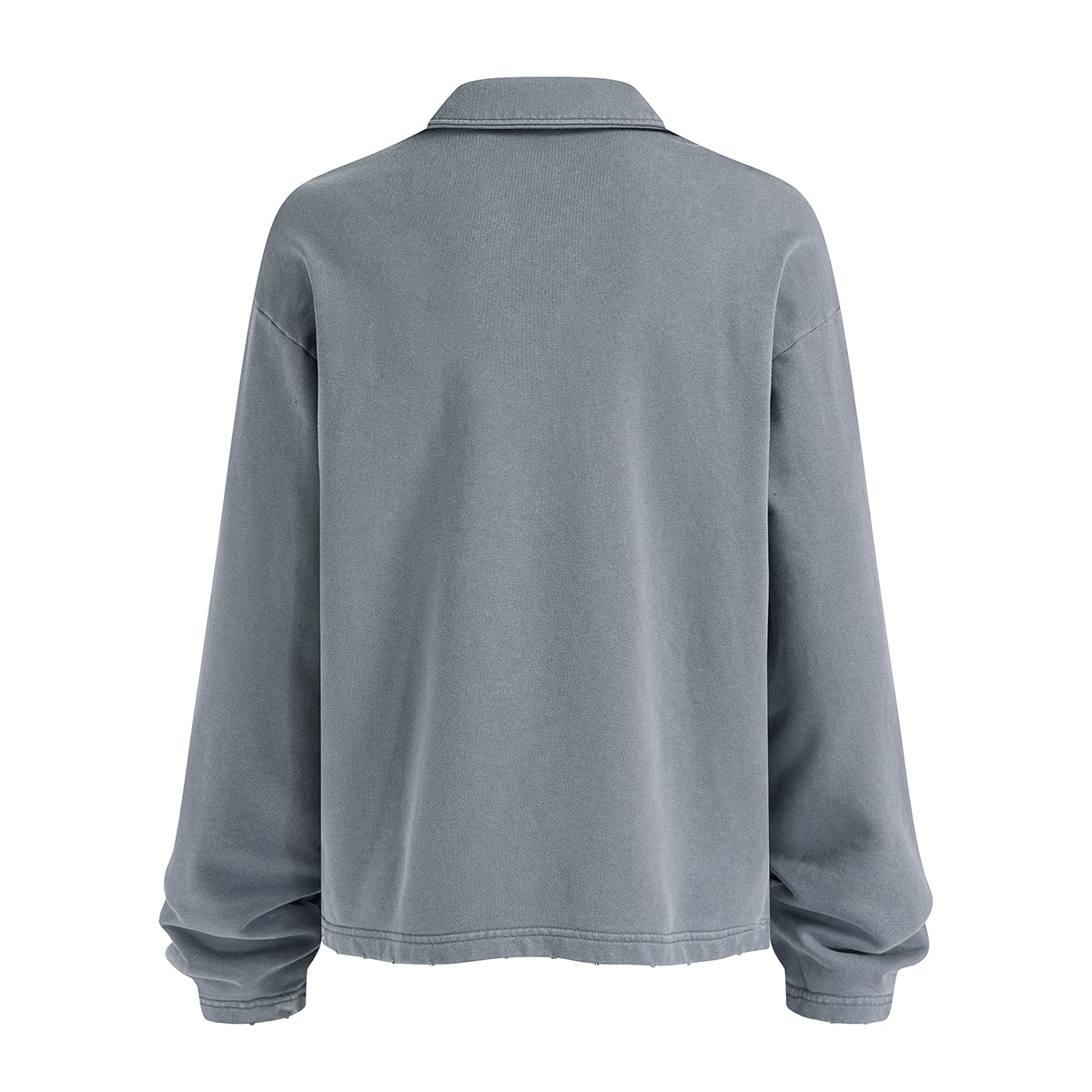 Distressed Edge Buttonless Long-Sleeve Polo