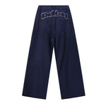 Vintage Style Embroidered Washed Wide Leg Pants