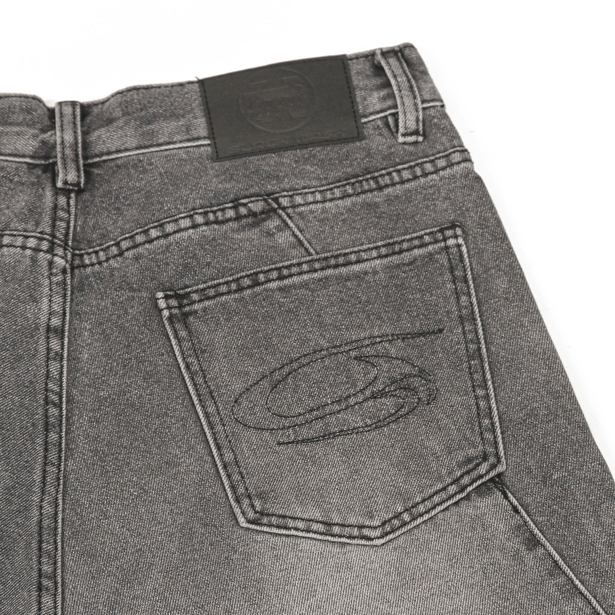 Smoky Gray Distressed Wide-Leg Jeans