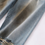 Vintage Wash Double-Waistband Ripped Jeans
