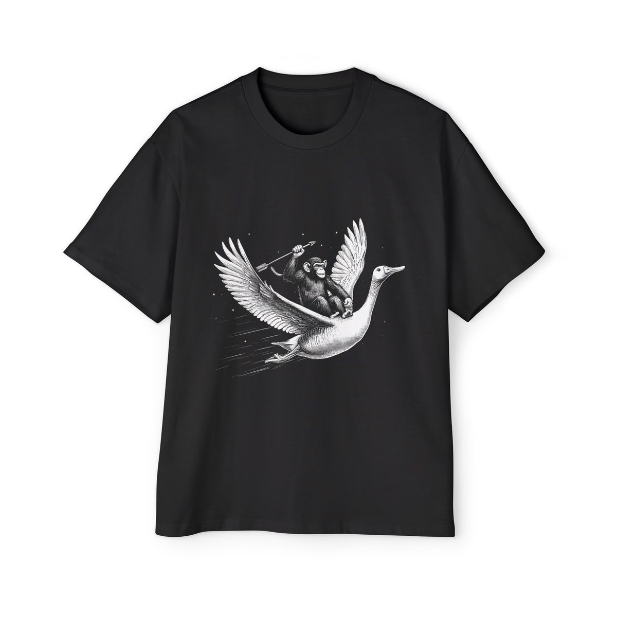 Monkey Riding Flying Goose Drawing Graphic Tee-INNBLAC Fashion Apparel