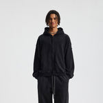 Vintage Washed Oversized Zip Up Distressed Hoodie