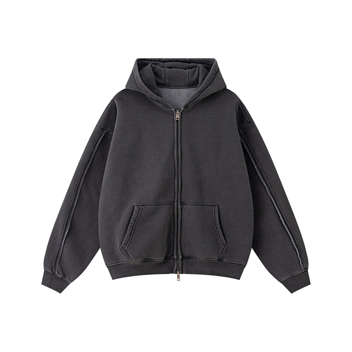 Double Slider Fleece Kangaroo Pocket Hoodie