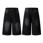 Black Leopard Print Denim Bermuda Shorts