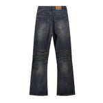 Distressed Dark Denim Vintage Wash Flared Jeans