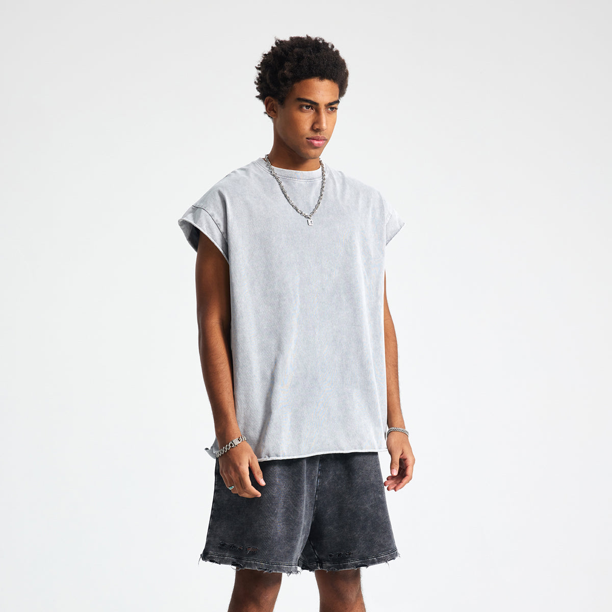 Washed Raw Edge Baggy Tank Top 8oz