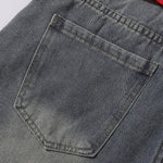 Plaid Trim Star Patched Wide Leg Denim Jeans