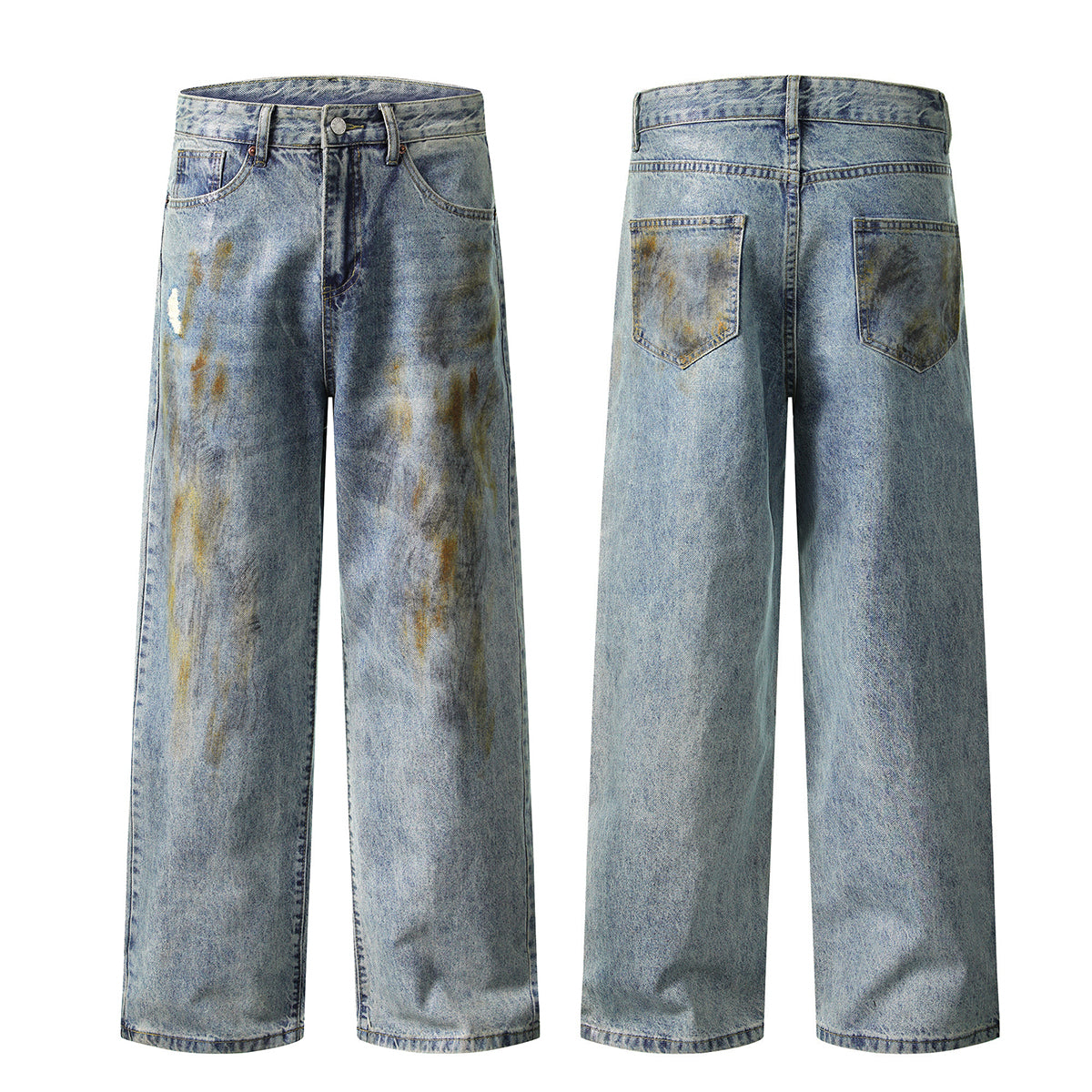 Grunge-Style Paint-Splatter Baggy Jeans