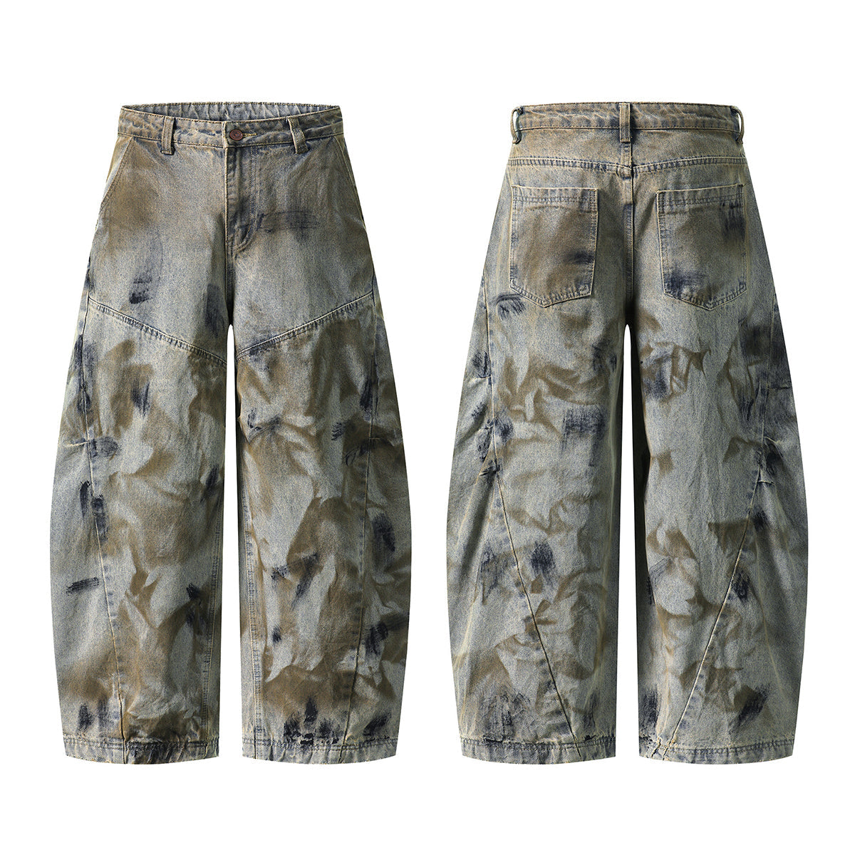 Vintage Tie-Dye Barrel-Leg Distressed Jeans