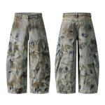 Vintage Tie-Dye Barrel-Leg Distressed Jeans