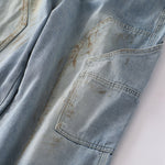 Vintage Washed Utility Cargo Wide-Leg Jeans