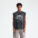 Camiseta sin mangas con gráfico de bordes sin rematar estilo streetwear vintage